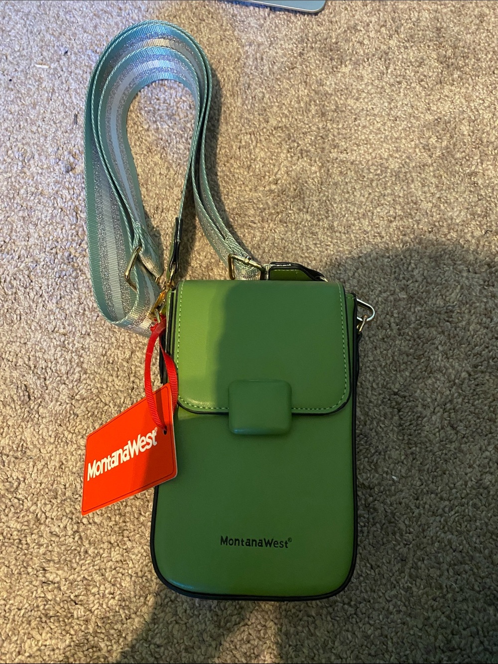 Montana West Green Crossbody Phone Pouch with Striped Adjustable Strap
